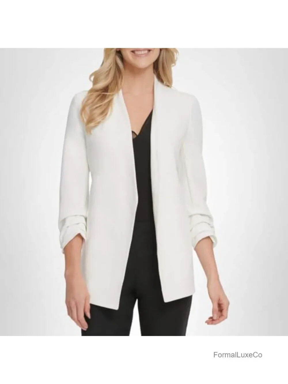 Long Sleeve Shawl Collar Blazer Jacket with Padded Shoulders